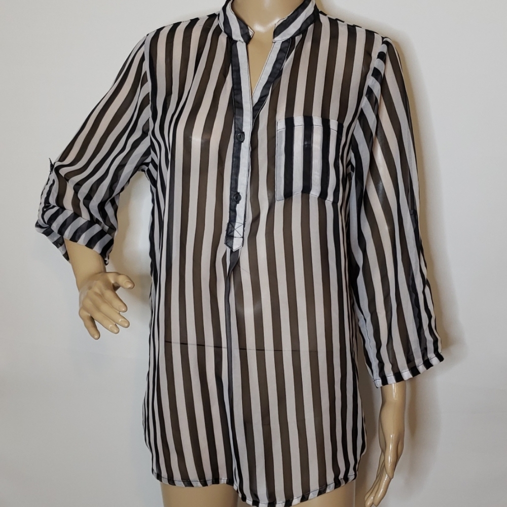 Sheer black and white blouse